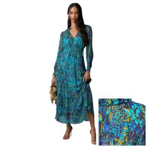 Anthropologie Marais Chiffon Blue Maxi Dress Women's SZ S Tiered Flowy Romantic